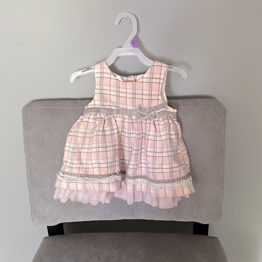 6-9 mos baby girl pink plaid dress